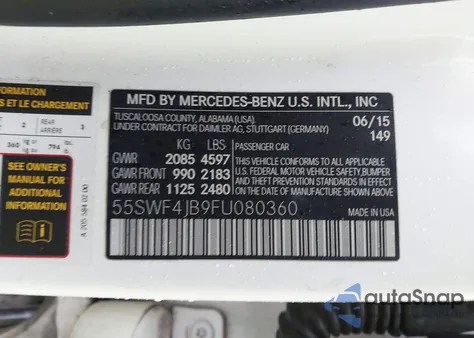 2015 Mercedes-Benz C 300 Luxury/Sport from USA, damaged, VIN 55SWF4JB9FU080360